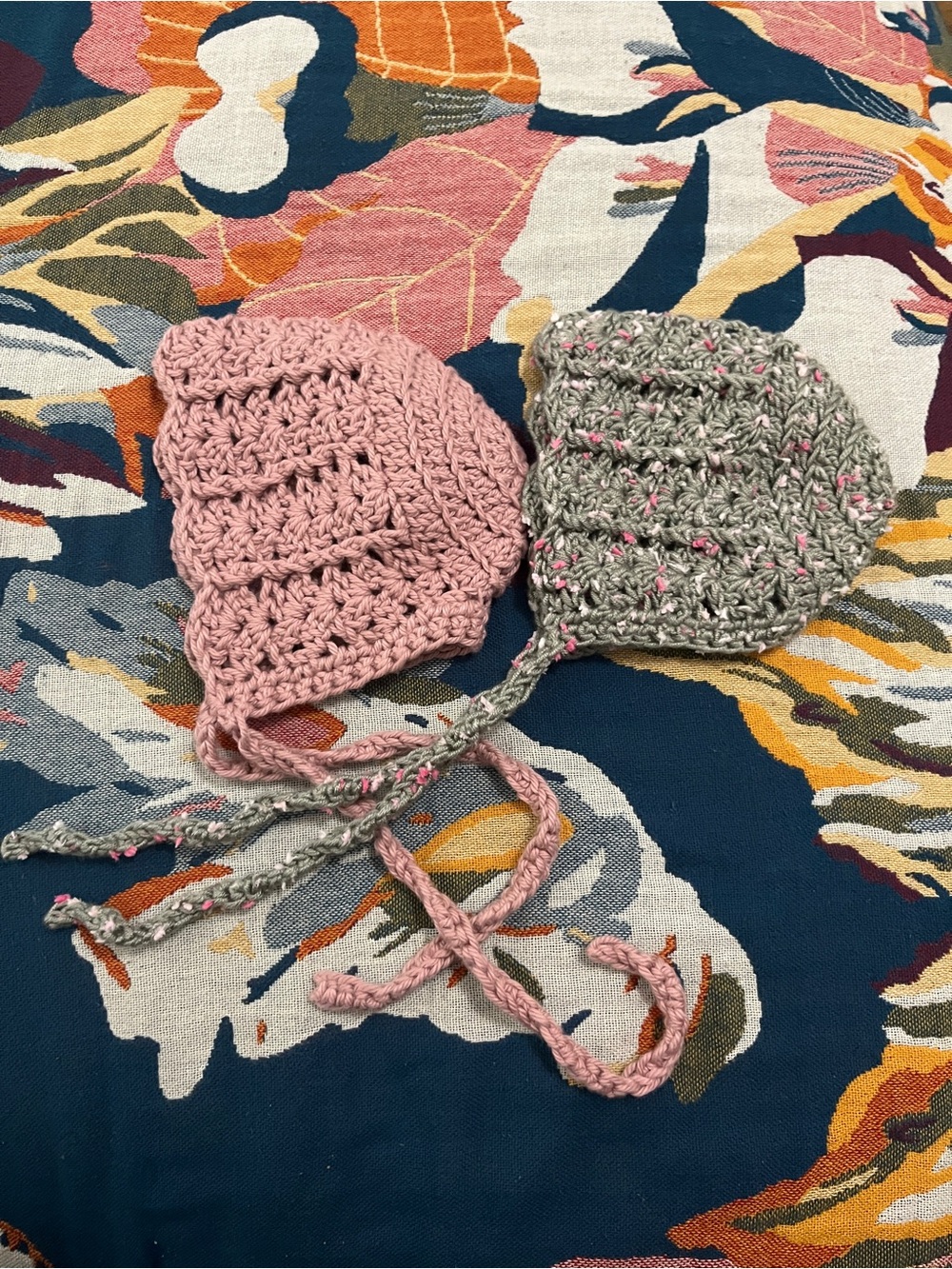 Handmade Baby Crochet Bonnet - Pink & Green
